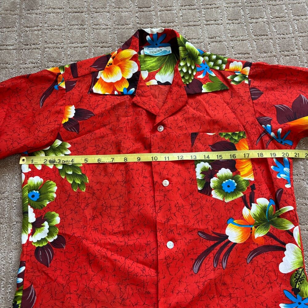 PENNEYS HAWAII VTG Hawaiian Shirt Men Small Red Floral 60s 70s Luau Vacation - Picture 4 of 6